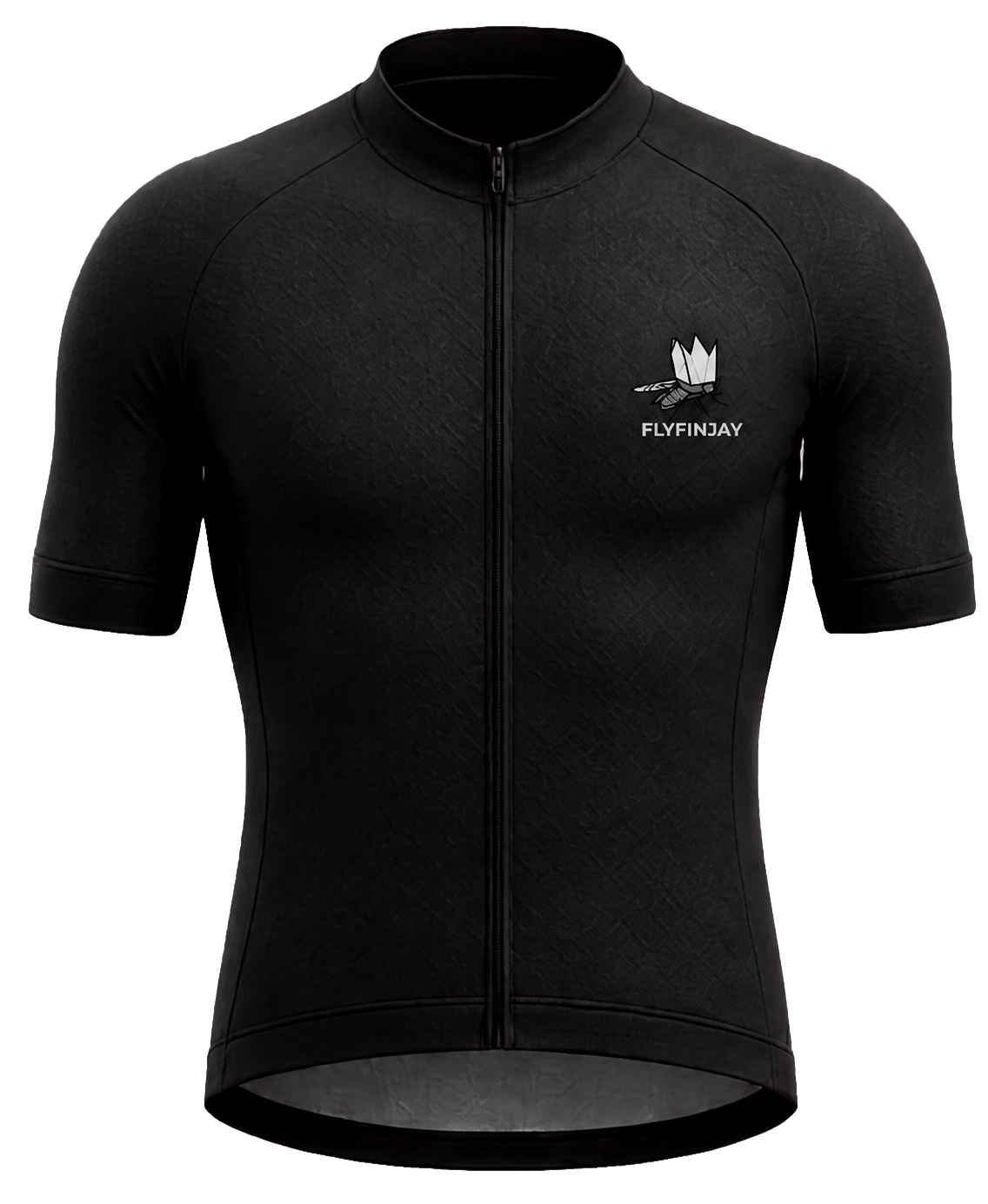 Front of the FlyFinjay black cycling jersey